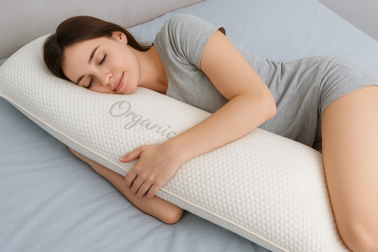 woman sleeping with the body pillow