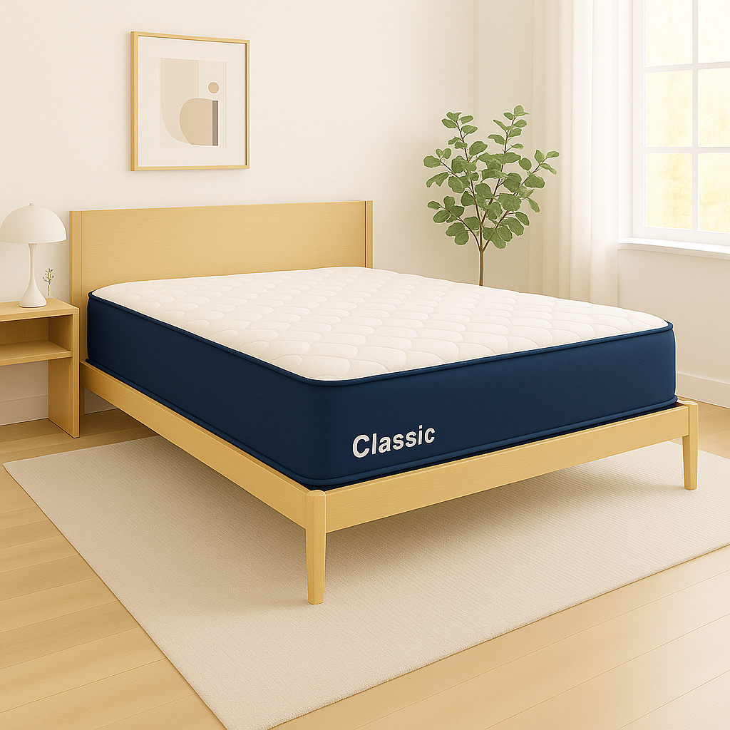 Image of Loving Sleep Classic Foam Mattress in a bedroom setting
