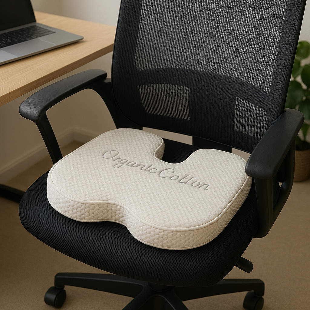 Image of the Loving Sleep Natural Latex Seat Cushion — 3 inches on an office chair