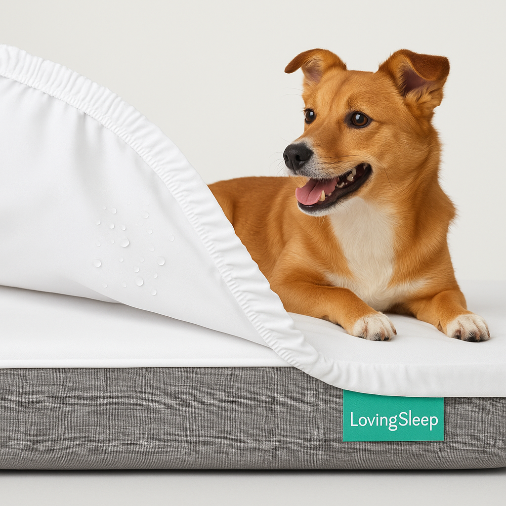 Image of dog laying on top of the mattress protector - extra large