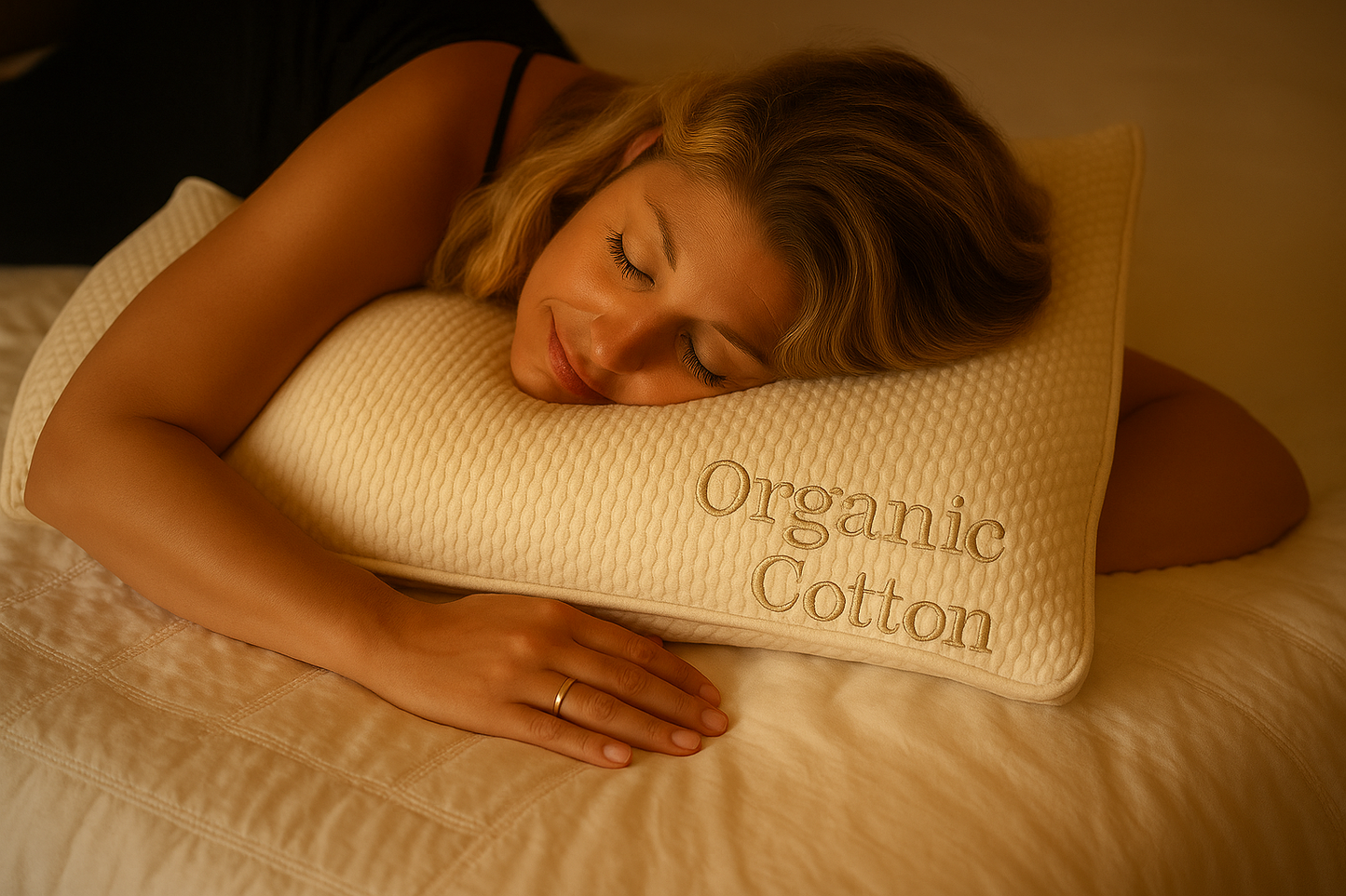 Image of the Churchill and Smith Side Sleeper Pillow - King with a woman laying her head on it