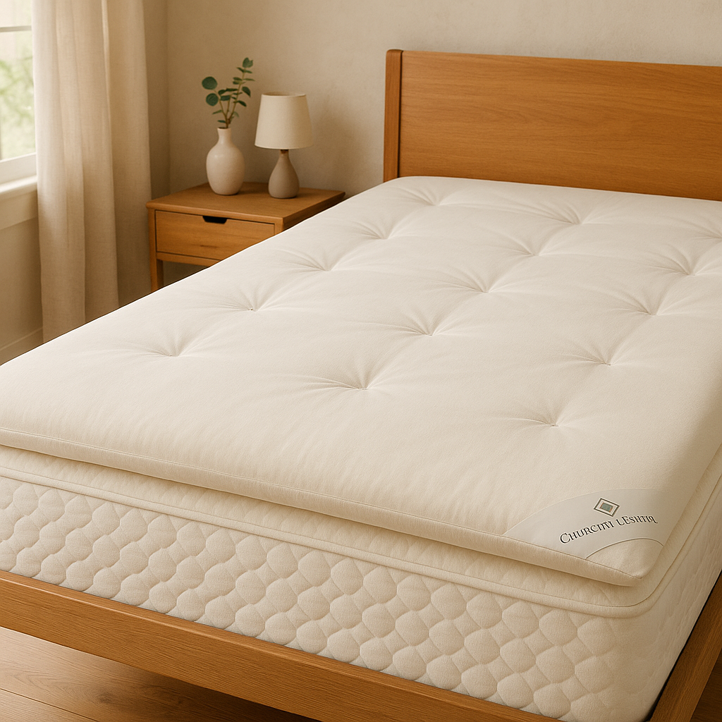 Image of wool filled latex topper on bed